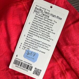 New with tags, Lululemon red workout skirt